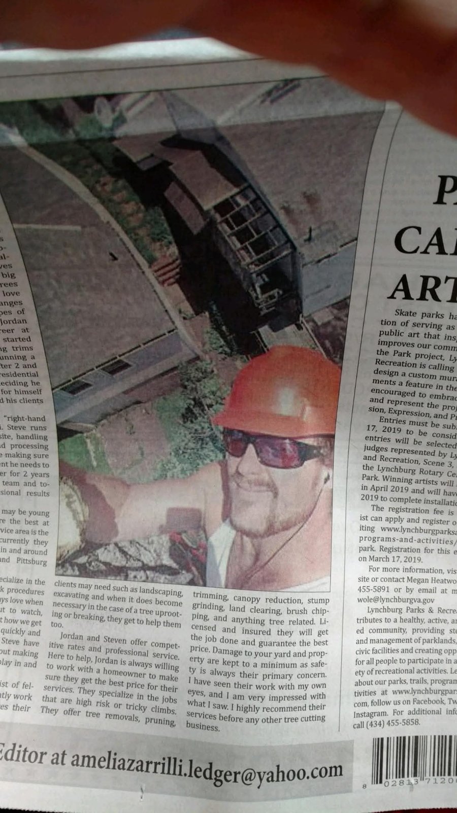 Captain Tree Man featured in the local newspaper